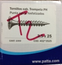 Caja Tornillos Patta T-2 Pta. Aguja Rosc. Gruesa 6x1 (3,5x25) *1000*