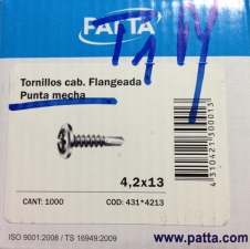 Caja Tornillos Patta T-1 Pta. Mecha (4,2x13) 1000 un.