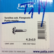 Caja Tornillos Patta T-1 Pta. Mecha (4,2x13) 1000 un.